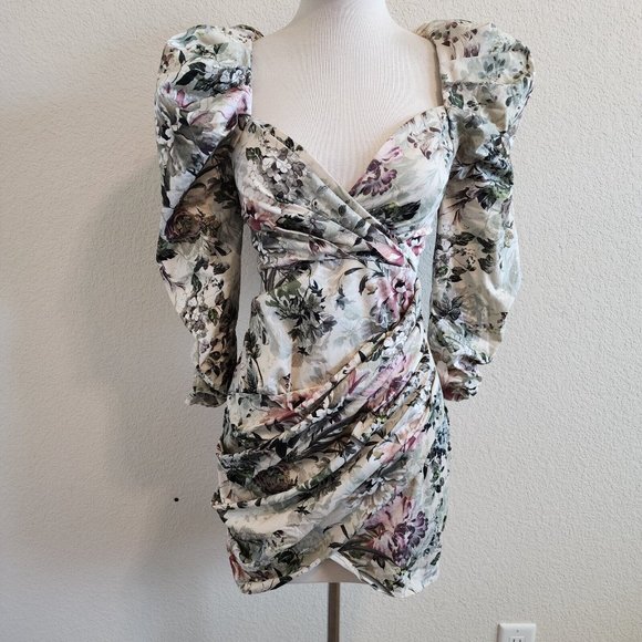 ASOS Floral Puff Sleeve Mini Dress - Picture 3 of 11